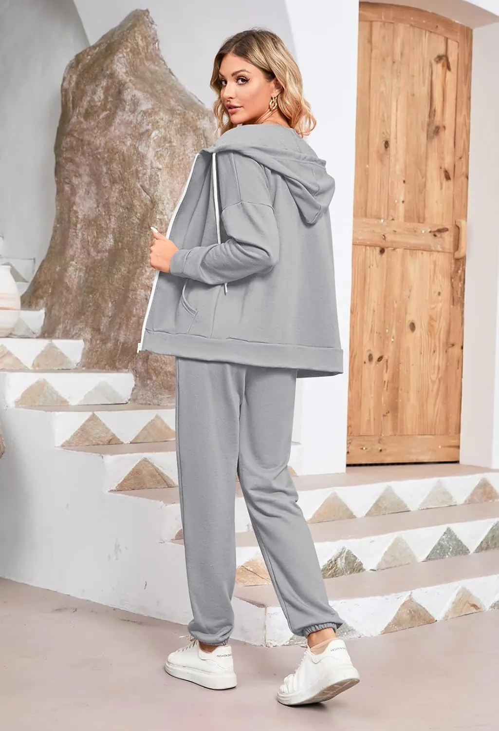 Kisscynest Track Suits for Women Set Casual 2 Piece Outfits Sweatsuits Zipper Hoodie Drawstring Pant Jogger Sets
