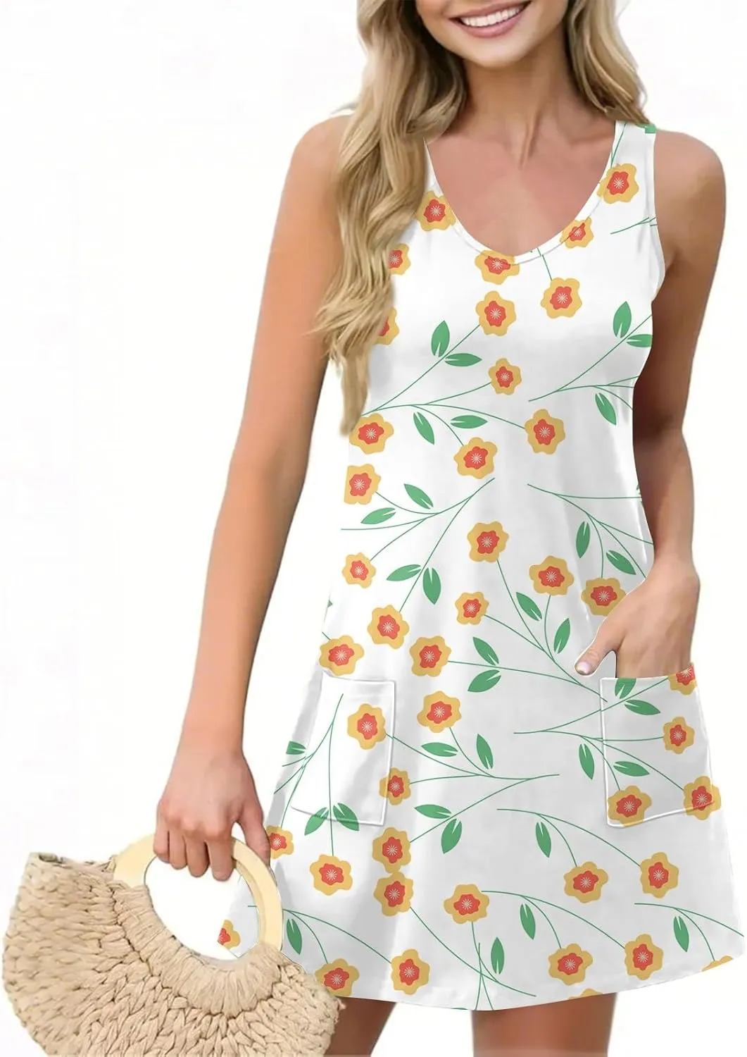 Ladies Dressy Sleeveless Sexy Dress Evening Wear Floral Print Party Beach V-Neck Vacation Clubwear Fashion Dresses