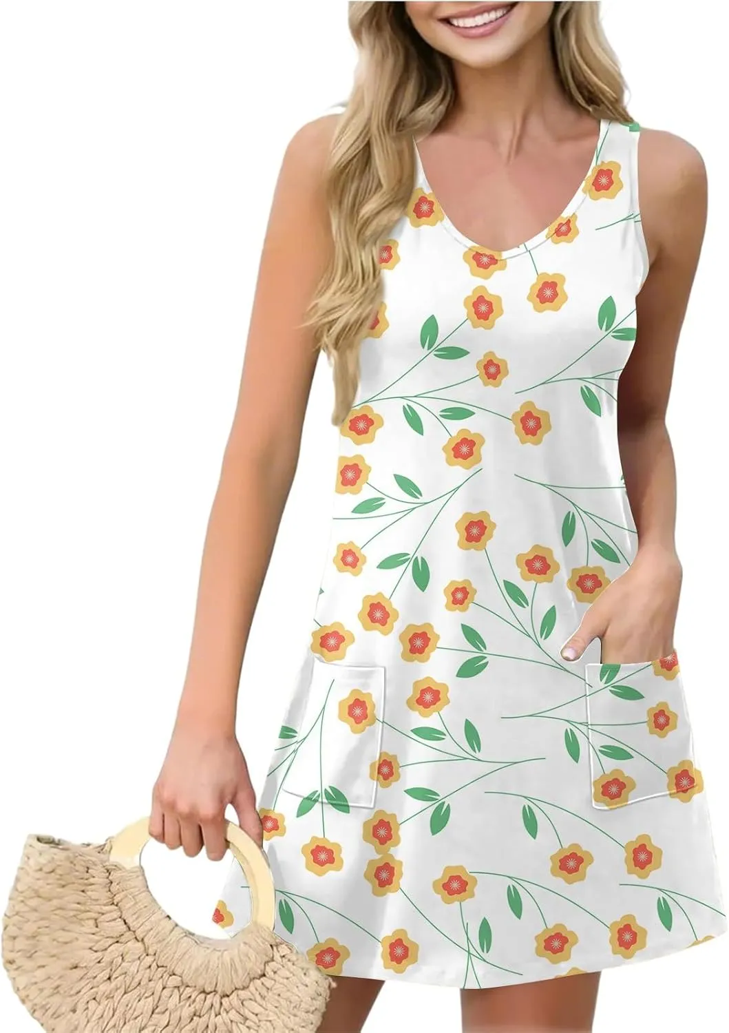 Ladies Dressy Sleeveless Sexy Dress Evening Wear Floral Print Party Beach V-Neck Vacation Clubwear Fashion Dresses