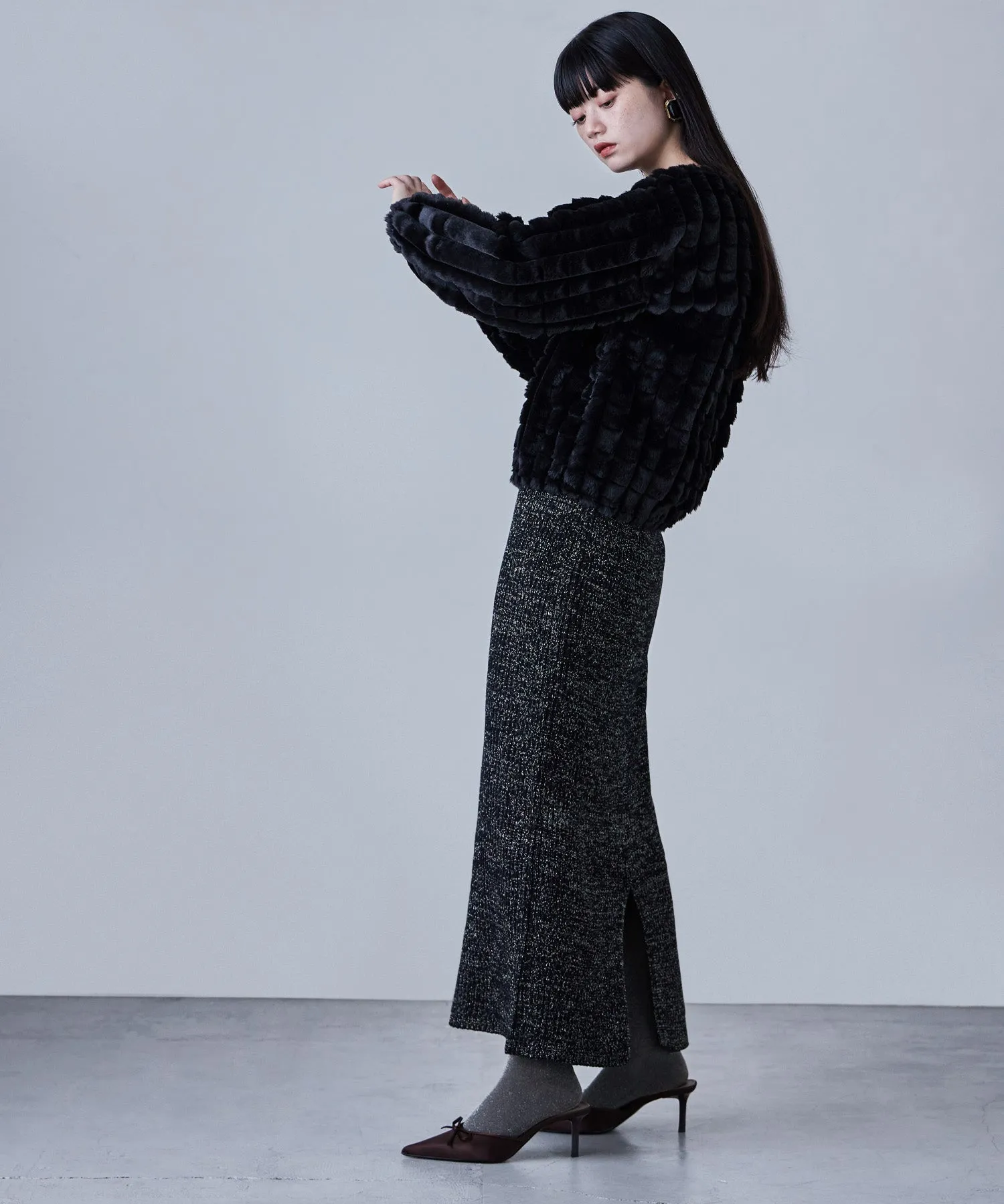 Lame knit tight skirt