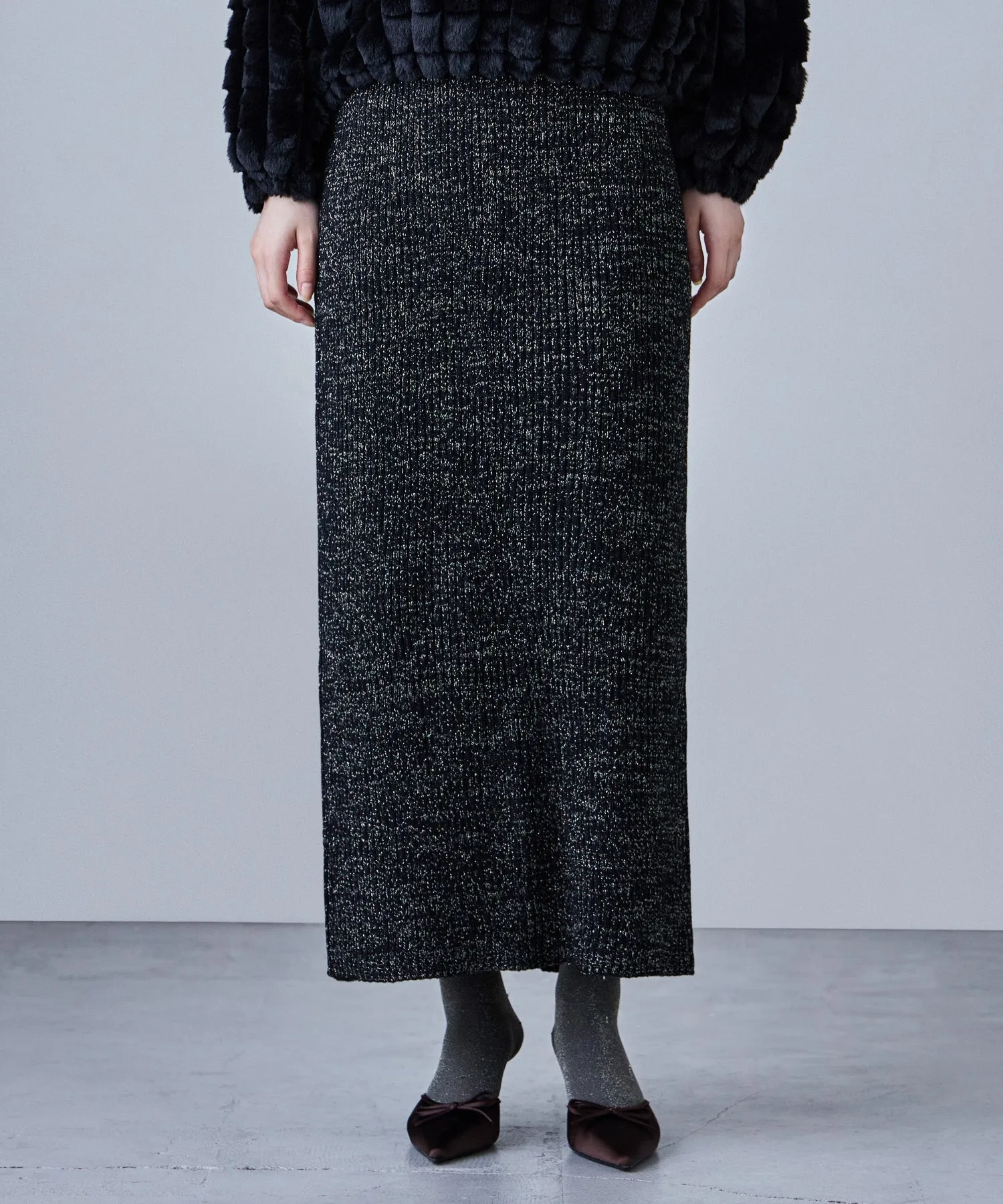Lame knit tight skirt
