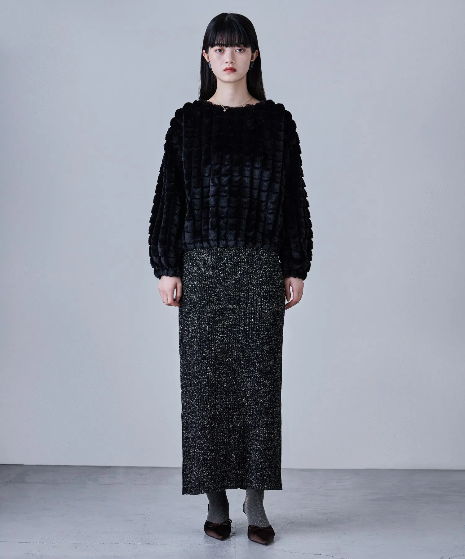 Lame knit tight skirt