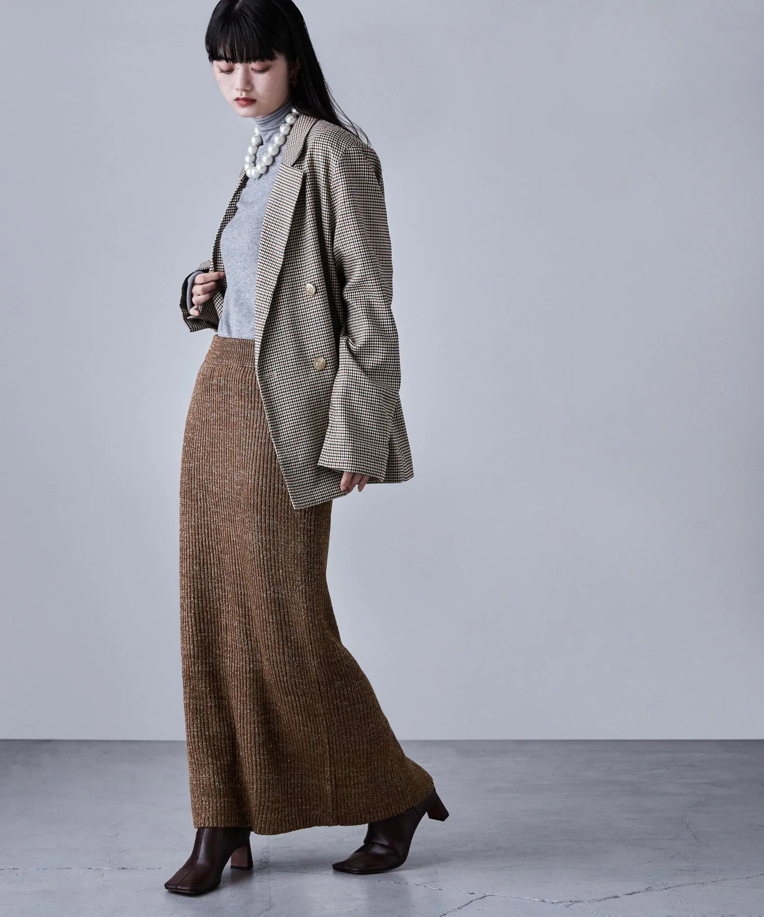 Lame knit tight skirt