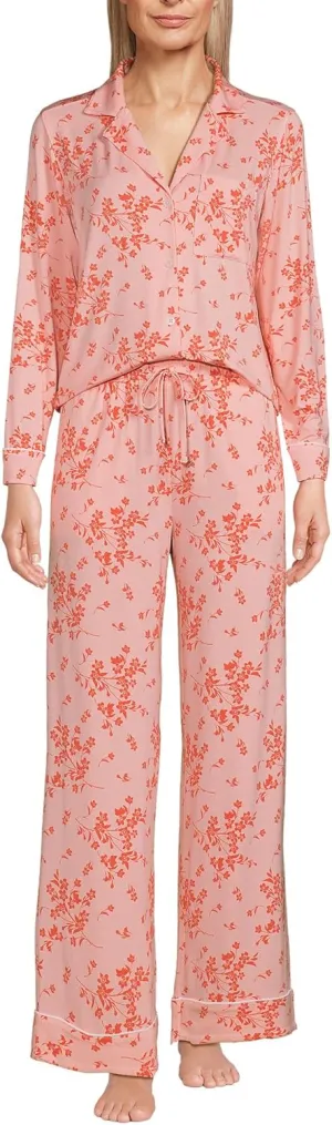 Lands' End Women's Cooling 2 Piece Pajama Set - Long Sleeve Top and Pants