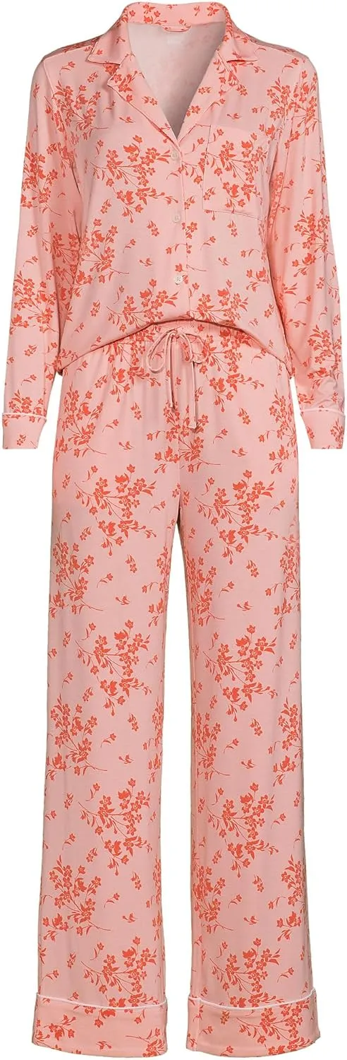 Lands' End Women's Cooling 2 Piece Pajama Set - Long Sleeve Top and Pants