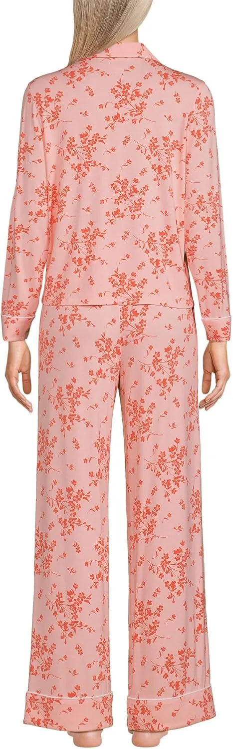 Lands' End Women's Cooling 2 Piece Pajama Set - Long Sleeve Top and Pants