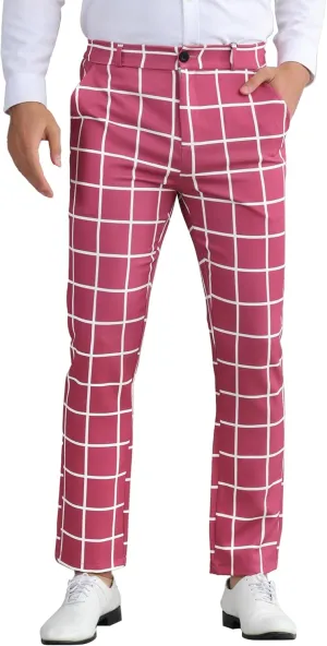 Lars Amadeus Men's Dress Plaid Pants Flat Front Printed Business Check Trousers