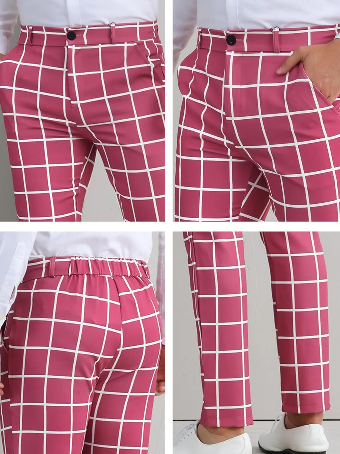 Lars Amadeus Men's Dress Plaid Pants Flat Front Printed Business Check Trousers