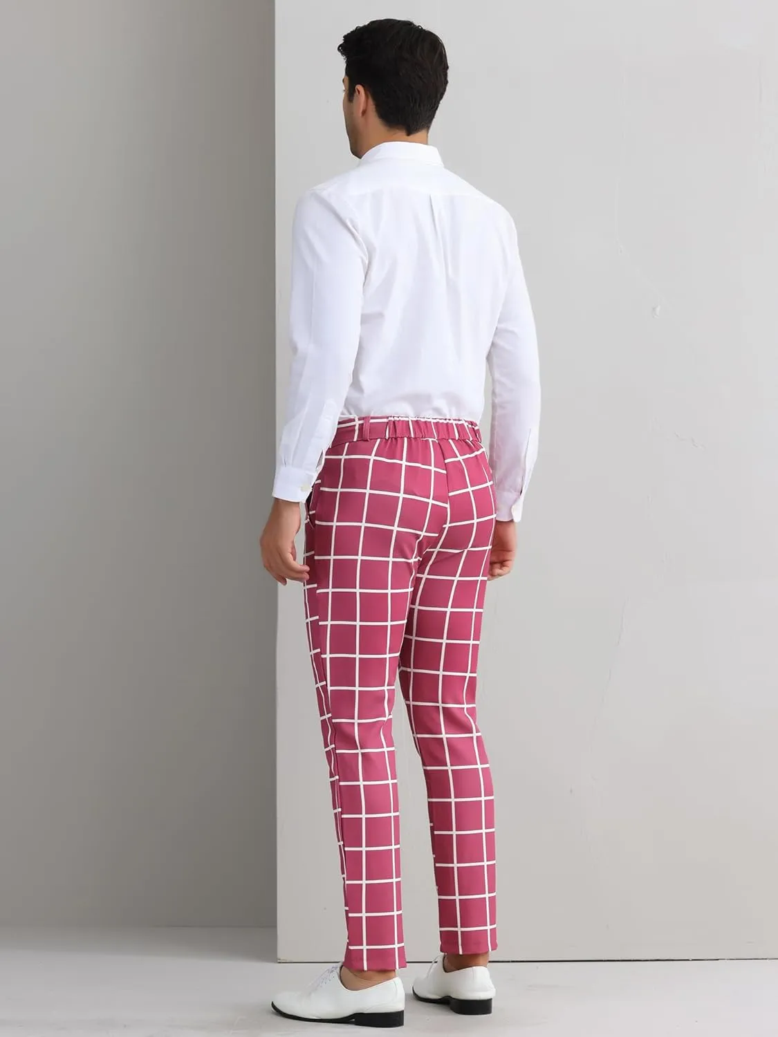 Lars Amadeus Men's Dress Plaid Pants Flat Front Printed Business Check Trousers