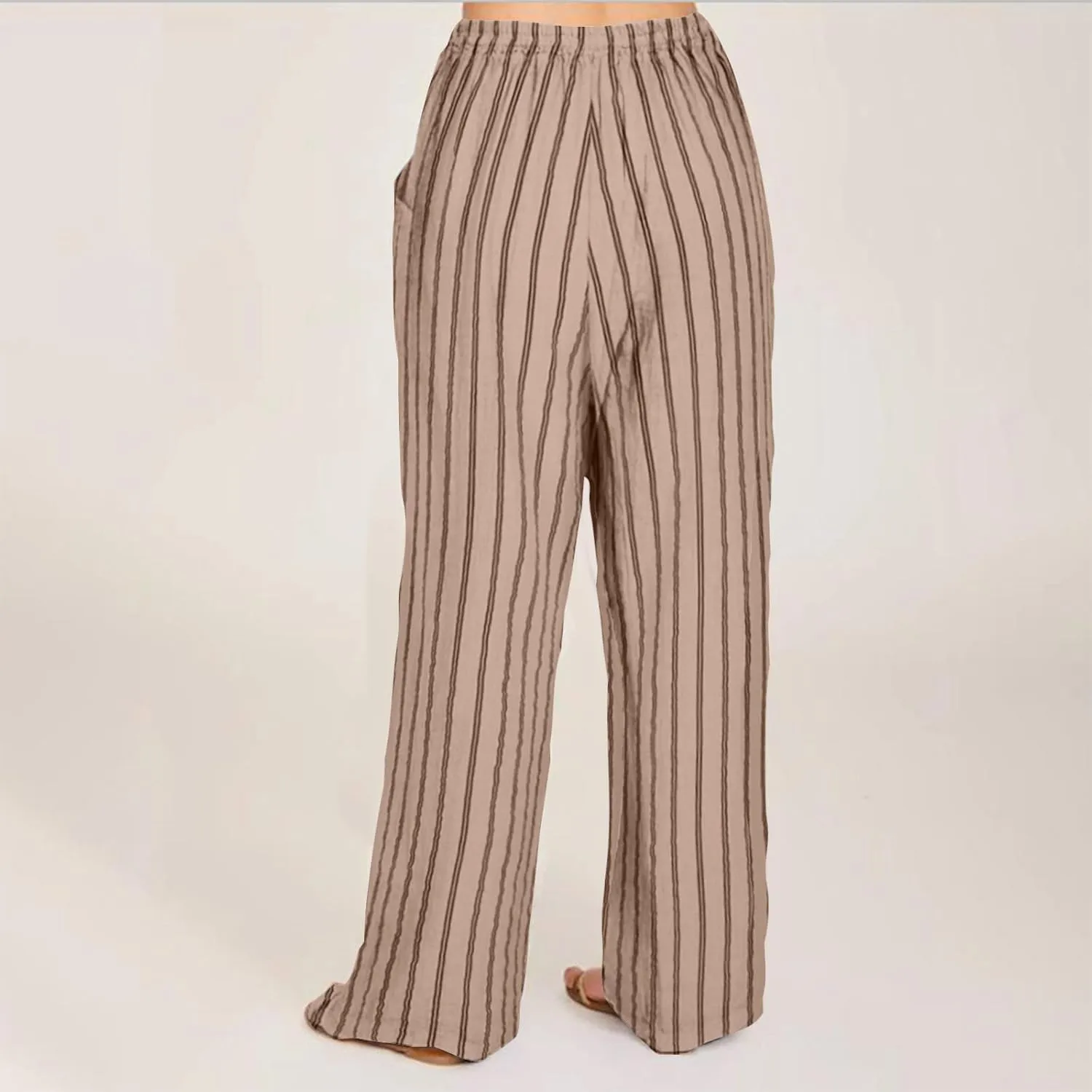 Lastesso Summer Pants for Women High Waisted Drawstring Vertical Stripe Slacks Casual Summer Paj Loungewear with Pockets
