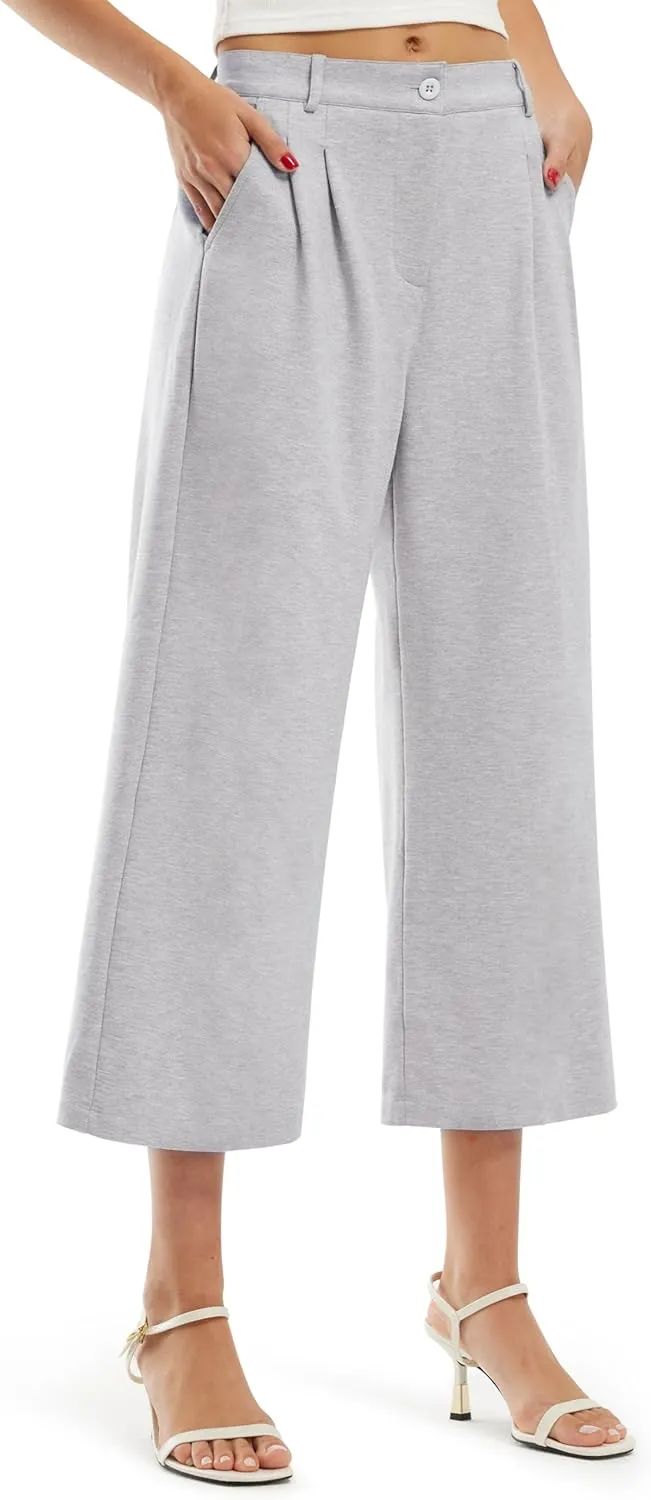 Libin Women's Wide Leg Capri Pants Business Pleated Slacks Dress Yoga Golf Casual Cropped Capris