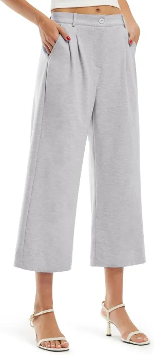 Libin Women's Wide Leg Capri Pants Business Pleated Slacks Dress Yoga Golf Casual Cropped Capris