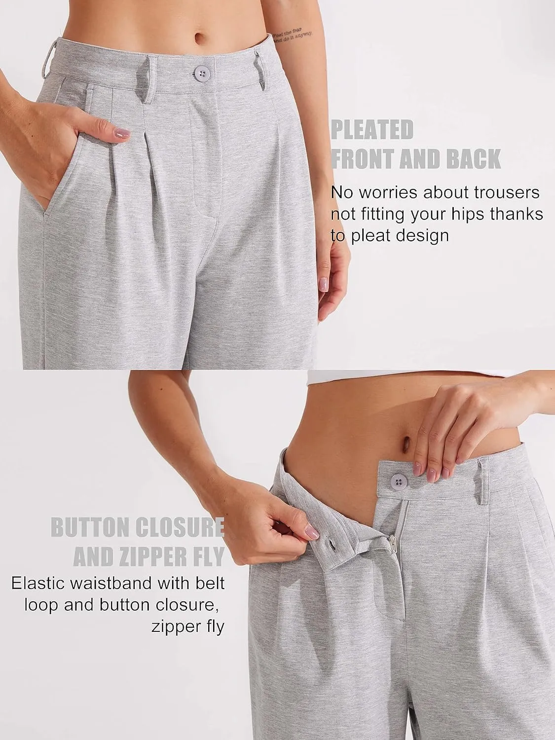 Libin Women's Wide Leg Capri Pants Business Pleated Slacks Dress Yoga Golf Casual Cropped Capris
