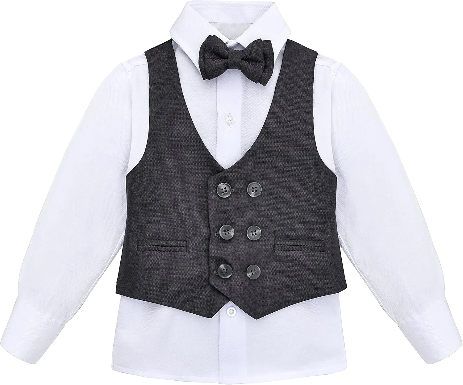 Lilax Toddler & Little Boys Suit Set, Formal Suit Vest, White Dress Shirt, Dress Pants and Bowtie 4 Piece Suit Set