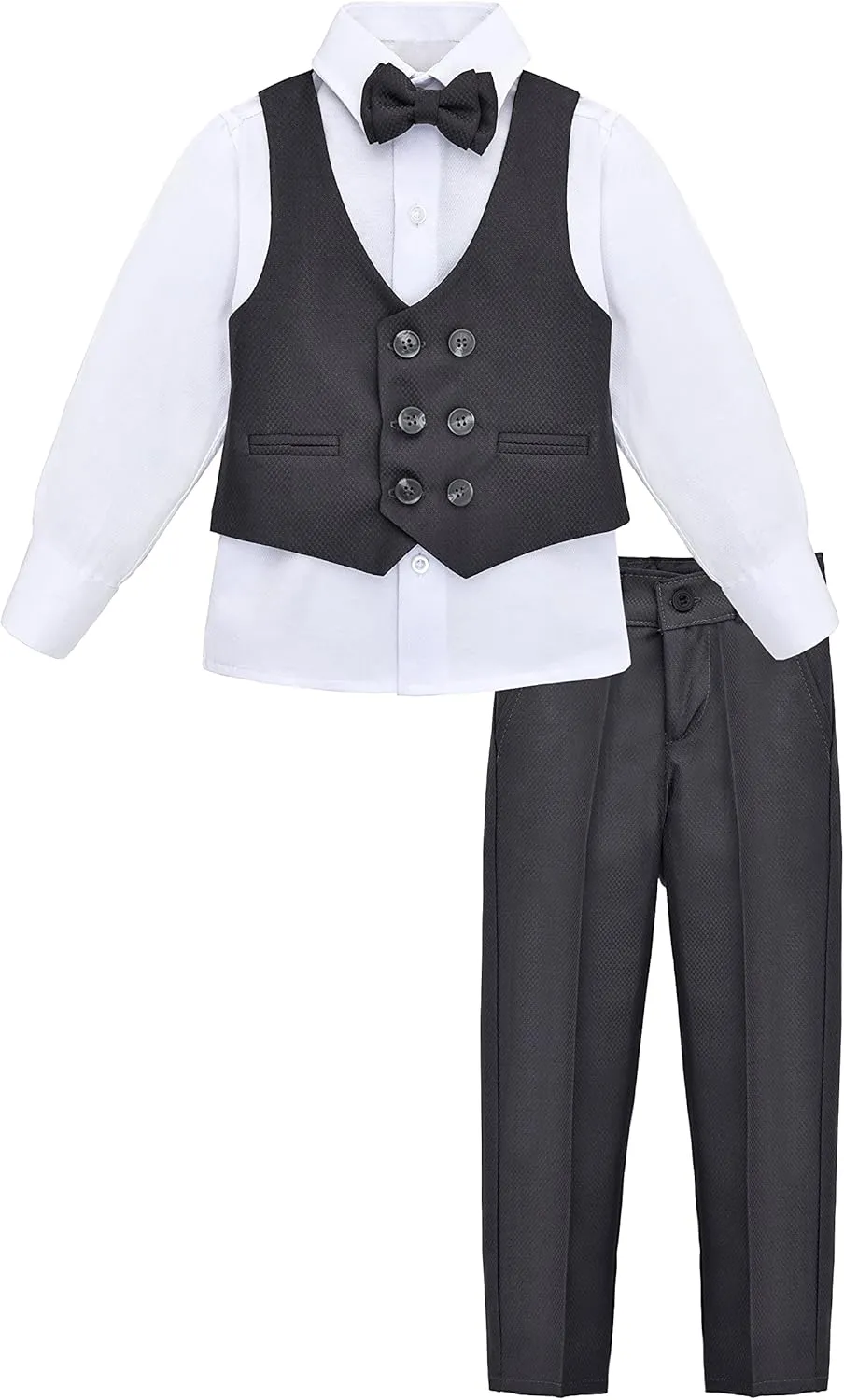 Lilax Toddler & Little Boys Suit Set, Formal Suit Vest, White Dress Shirt, Dress Pants and Bowtie 4 Piece Suit Set
