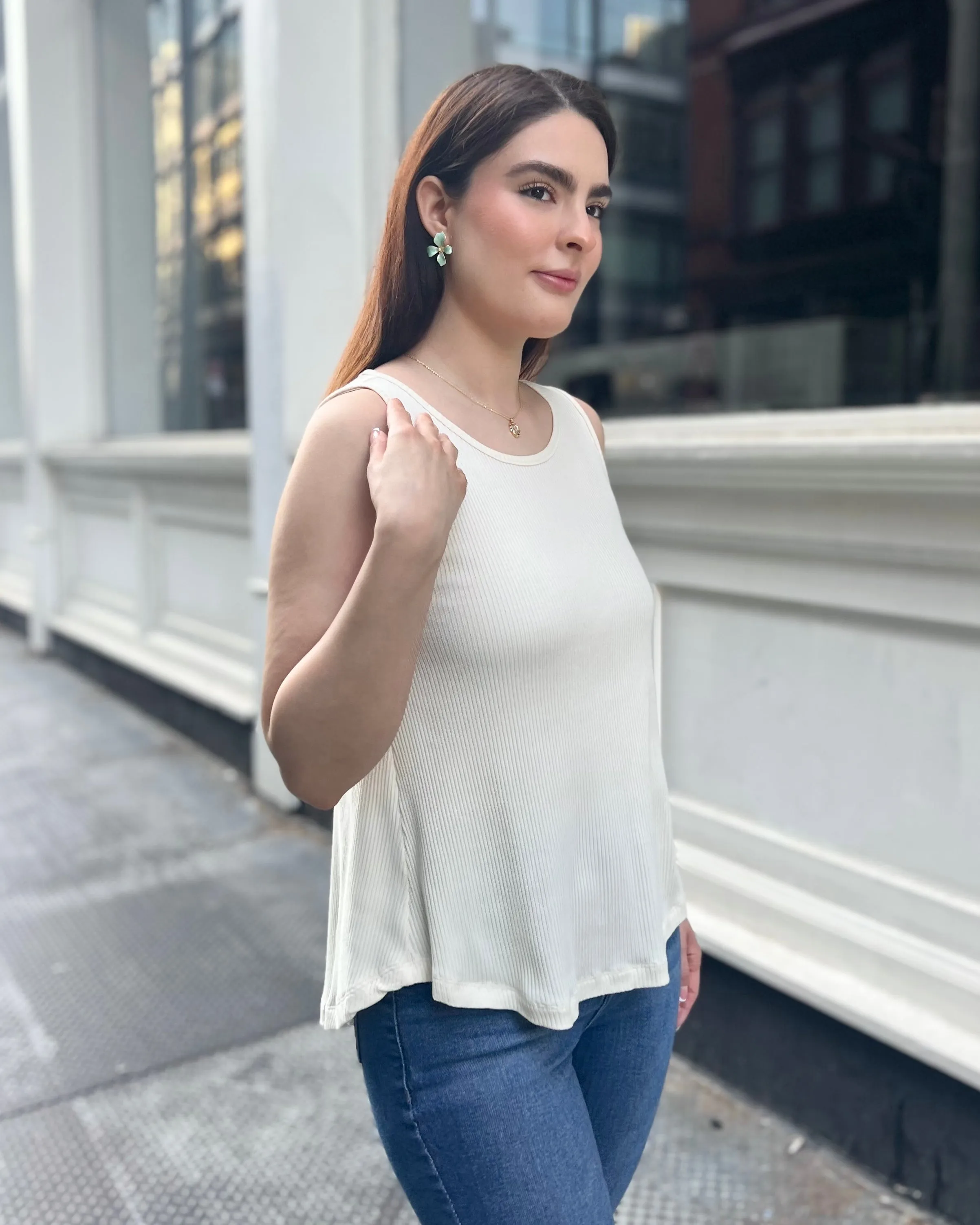 LILY rib knit tank in Chalk