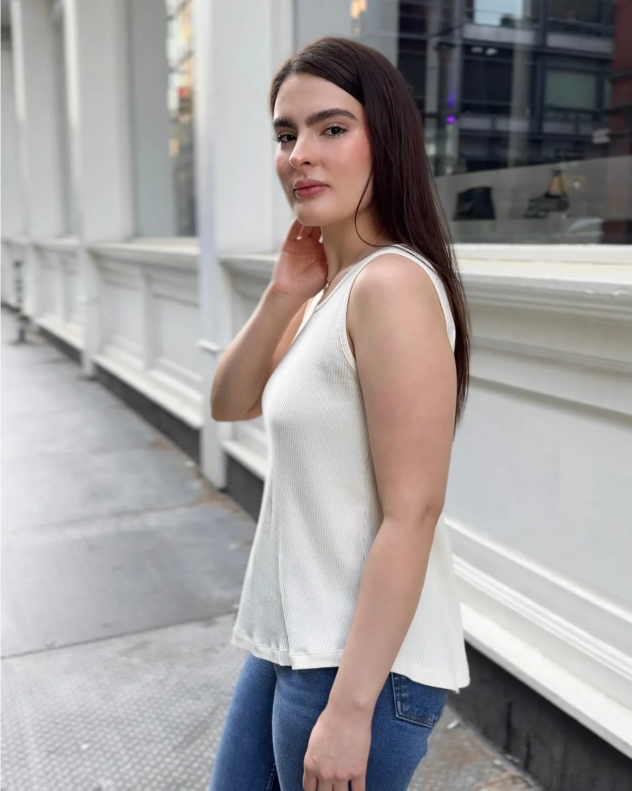 LILY rib knit tank in Chalk