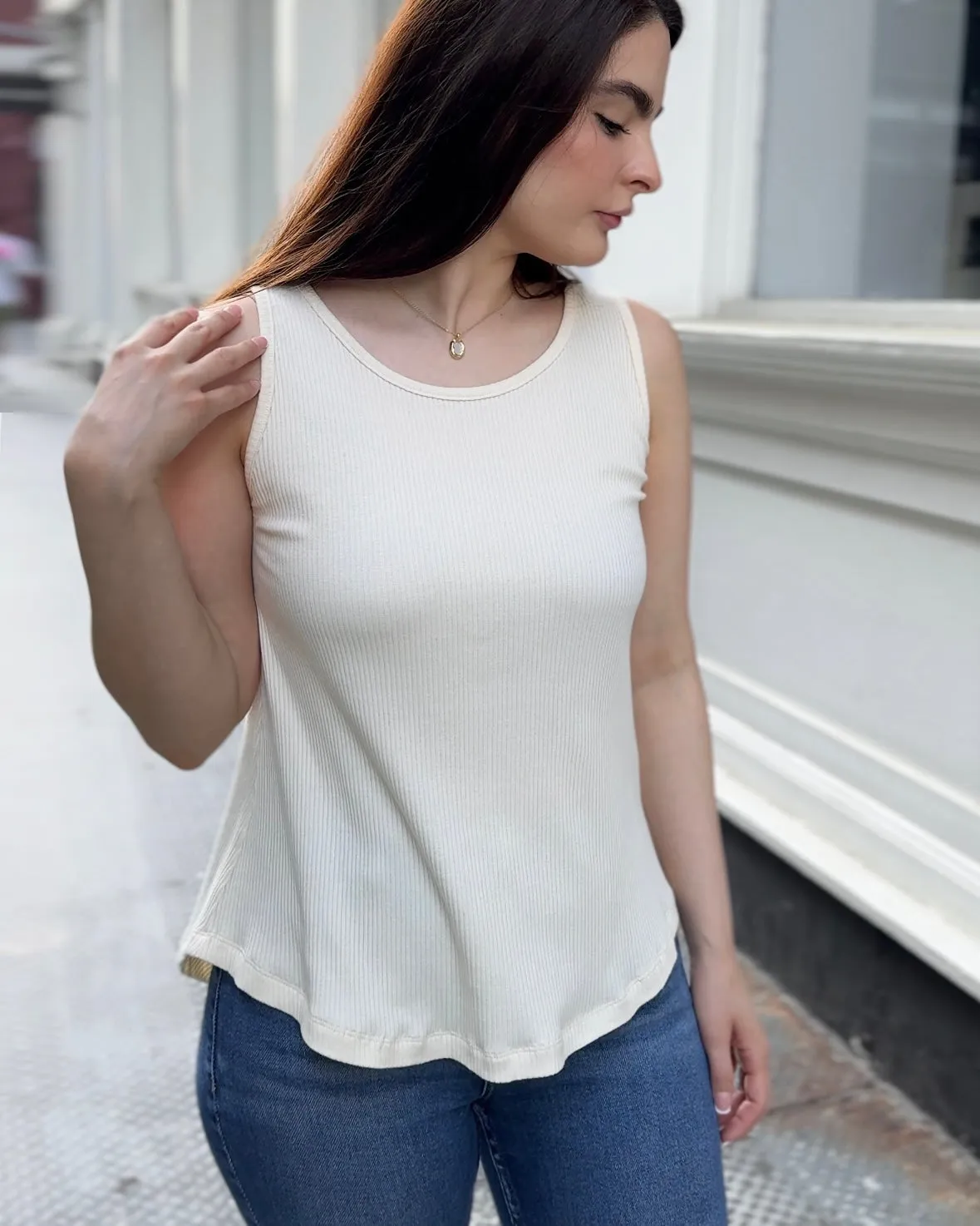 LILY rib knit tank in Chalk