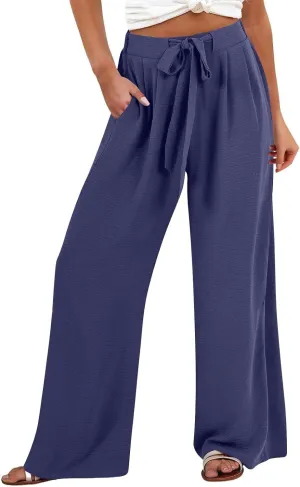 Linen Pants for Women 2025 Dressy High Waisted Wide Leg Palazzo Pants Summer Casual Loose Flowy Trousers with Pocket