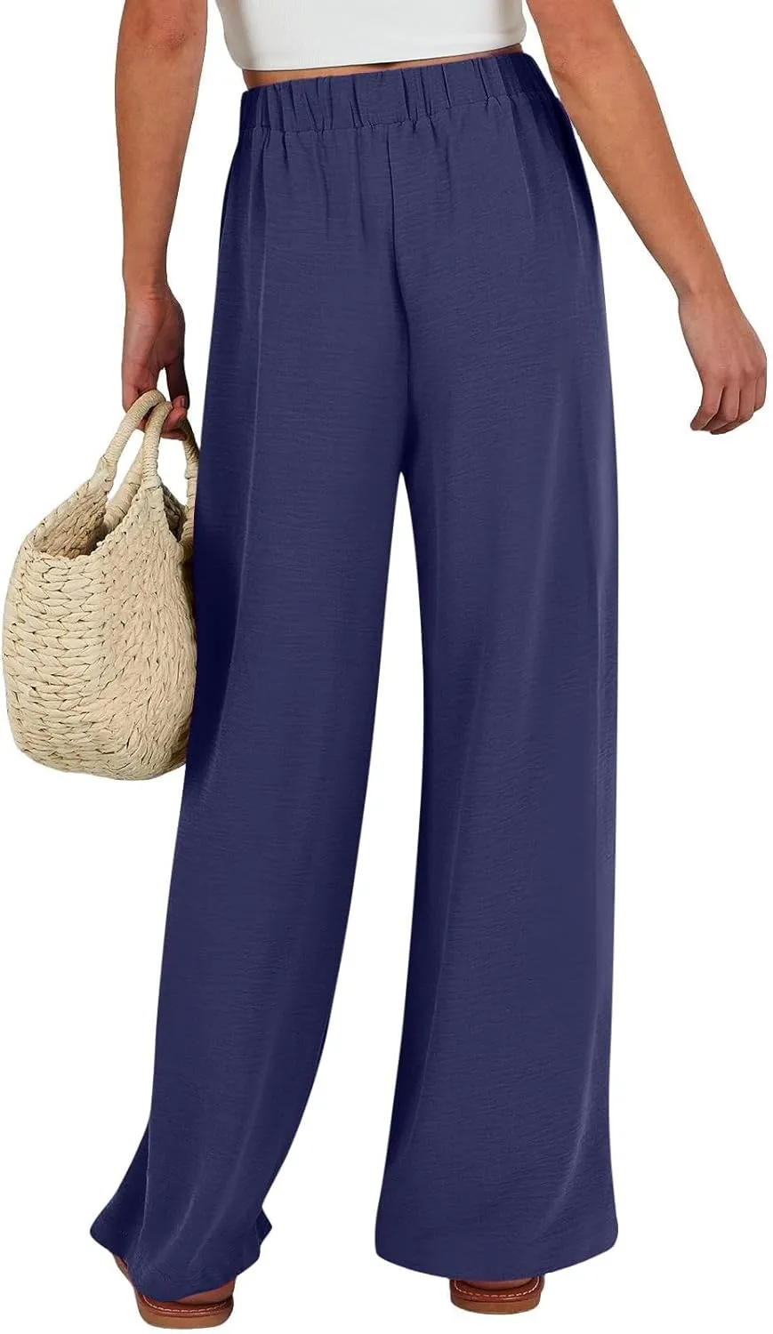 Linen Pants for Women 2025 Dressy High Waisted Wide Leg Palazzo Pants Summer Casual Loose Flowy Trousers with Pocket