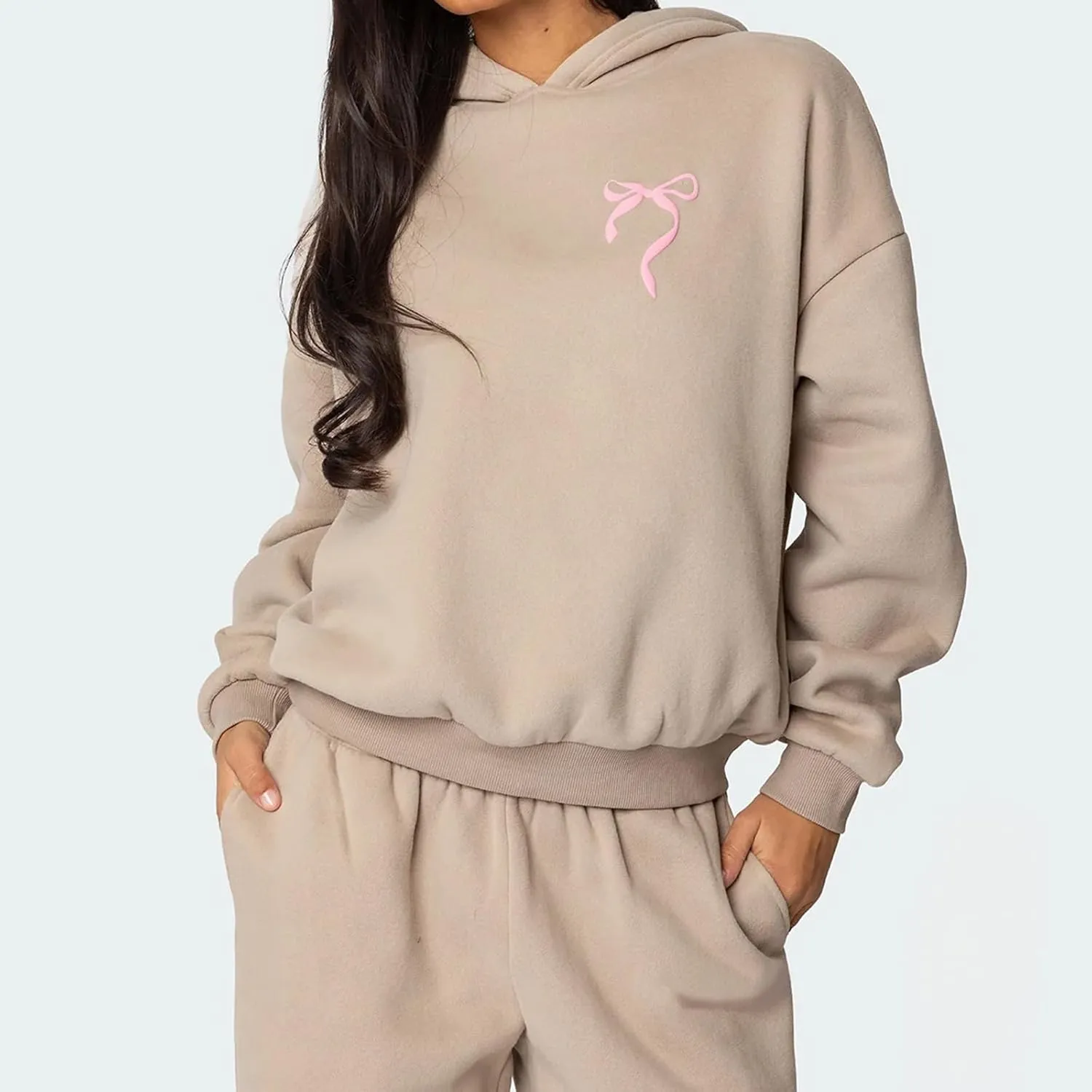 lisenraIn Women 2 Piece Tracksuit Outfits Sets Bow Print Hoodie and Sweatpants Set Casual Matching Sweat Set Loungewear