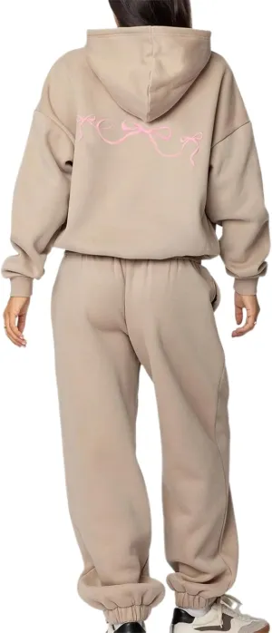 lisenraIn Women 2 Piece Tracksuit Outfits Sets Bow Print Hoodie and Sweatpants Set Casual Matching Sweat Set Loungewear