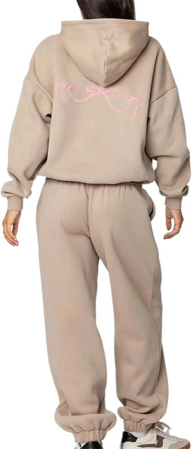 lisenraIn Women 2 Piece Tracksuit Outfits Sets Bow Print Hoodie and Sweatpants Set Casual Matching Sweat Set Loungewear