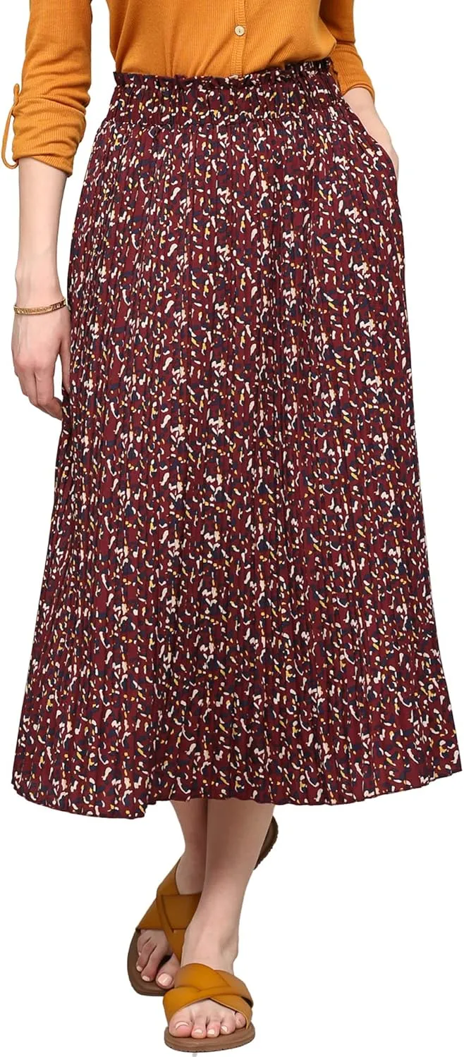 Lock and Love Womens High Waist Polka Dot Pleated Midi Swing Skirt with Pockets