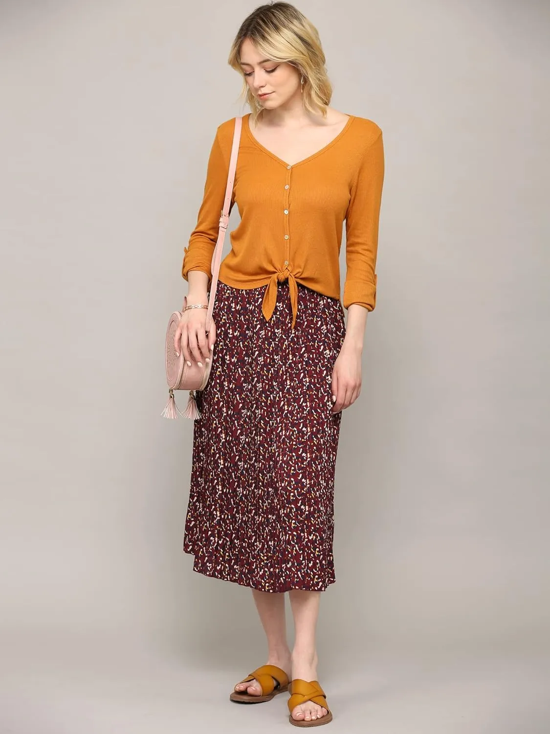 Lock and Love Womens High Waist Polka Dot Pleated Midi Swing Skirt with Pockets