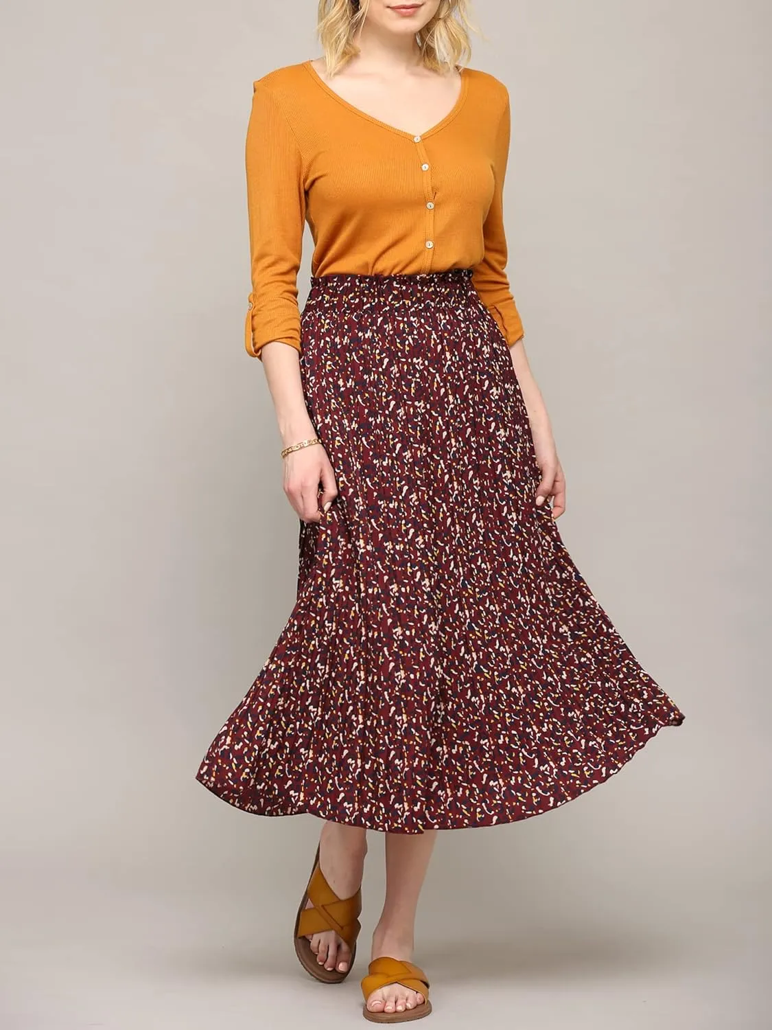 Lock and Love Womens High Waist Polka Dot Pleated Midi Swing Skirt with Pockets