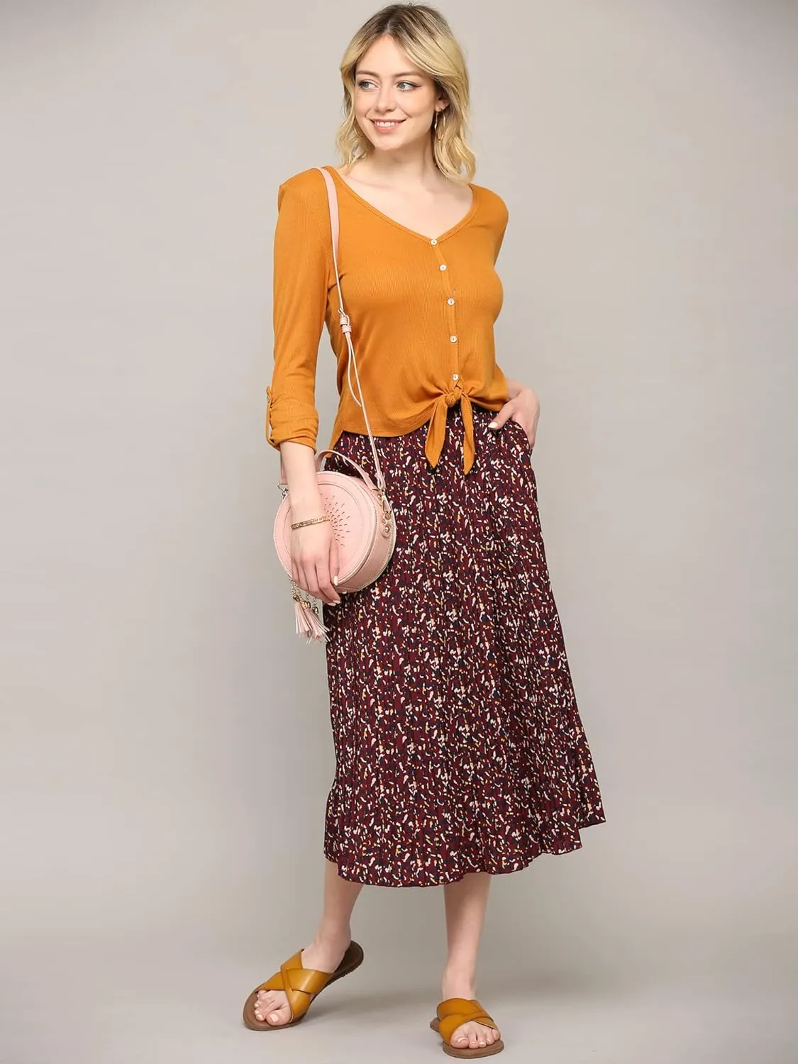 Lock and Love Womens High Waist Polka Dot Pleated Midi Swing Skirt with Pockets