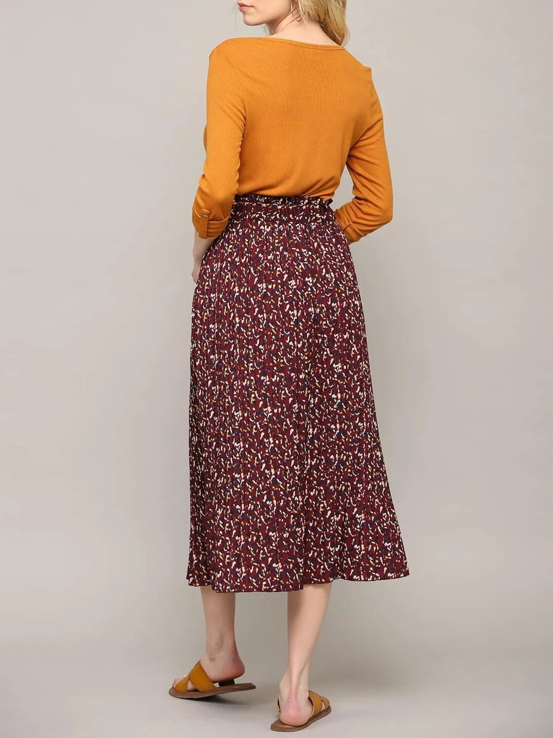 Lock and Love Womens High Waist Polka Dot Pleated Midi Swing Skirt with Pockets