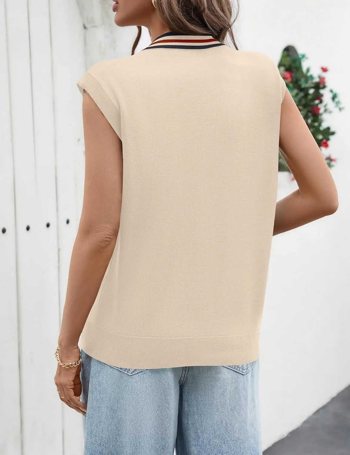LOMON Sweater Vest Women 2025 Cap Sleeve Striped V Neck Tank Tops Trendy Summer Button Down Knit Cardigan Top with Pockets