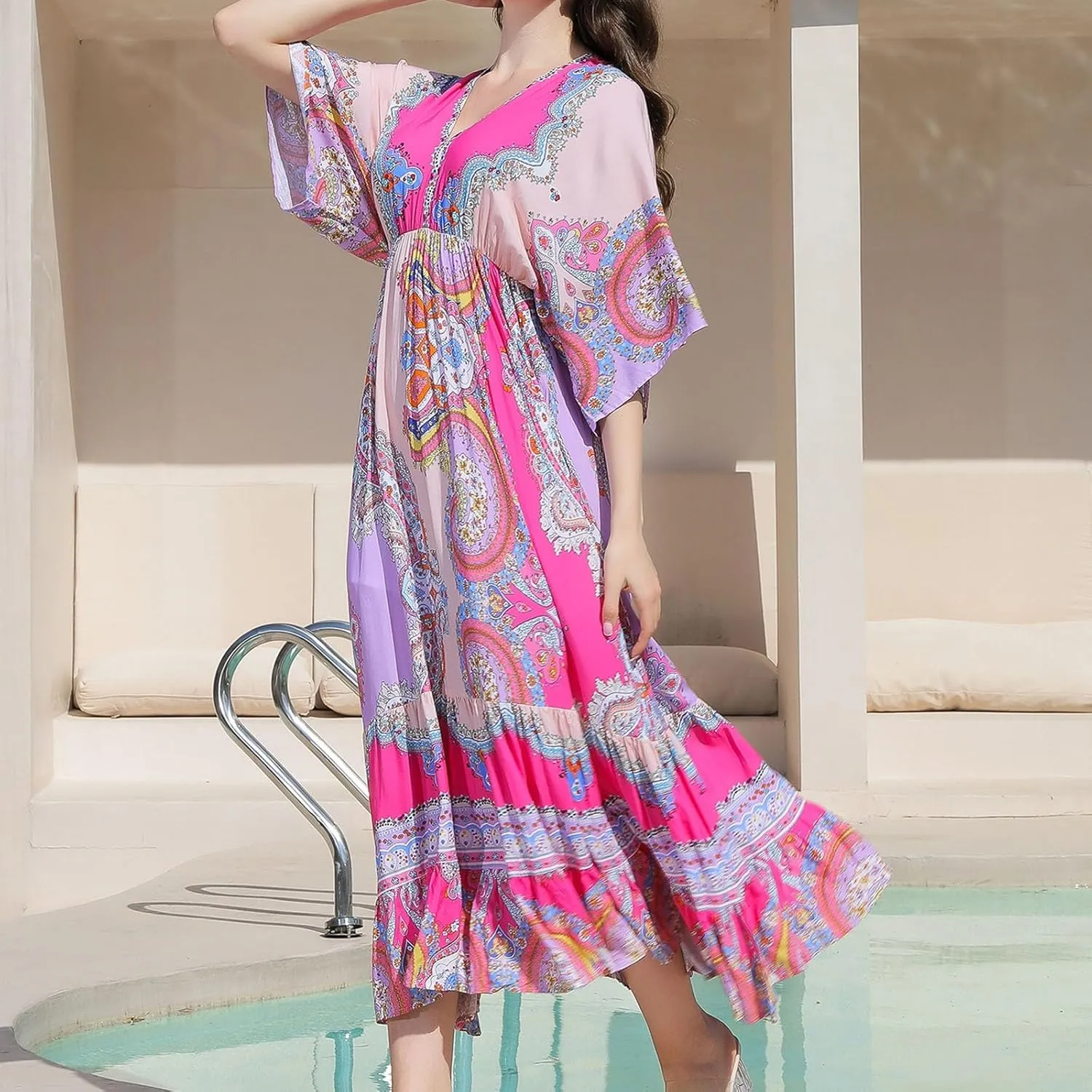 Long Sleeve Shirt Dresses for Women 2024 Solid Color Plus Size Midi Dress Flowy Loose Casual Dress