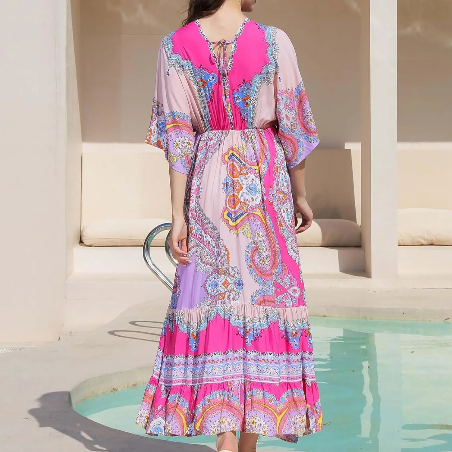 Long Sleeve Shirt Dresses for Women 2024 Solid Color Plus Size Midi Dress Flowy Loose Casual Dress