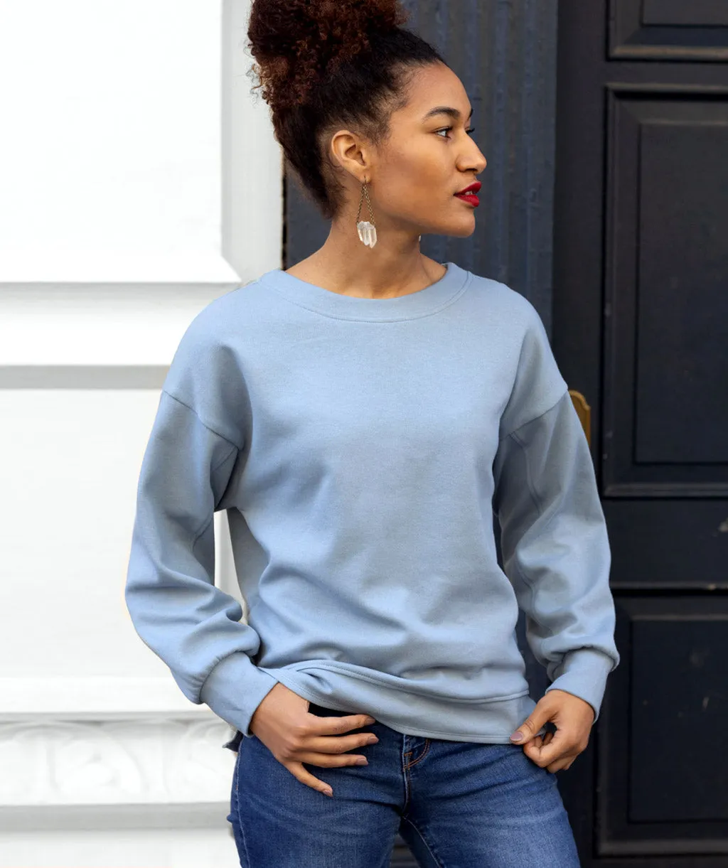 LORISSA double knit top in Blue Moon