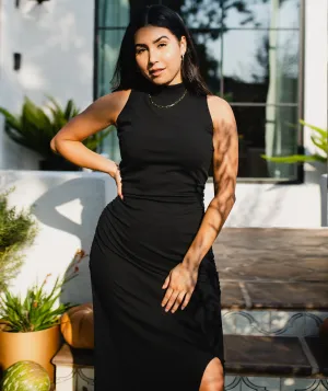 LOS FELIZ rib knit dress in Black