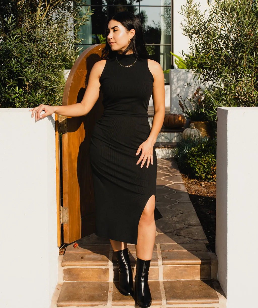 LOS FELIZ rib knit dress in Black