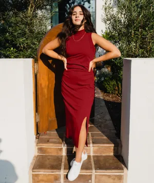 LOS FELIZ rib knit dress in Burgundy