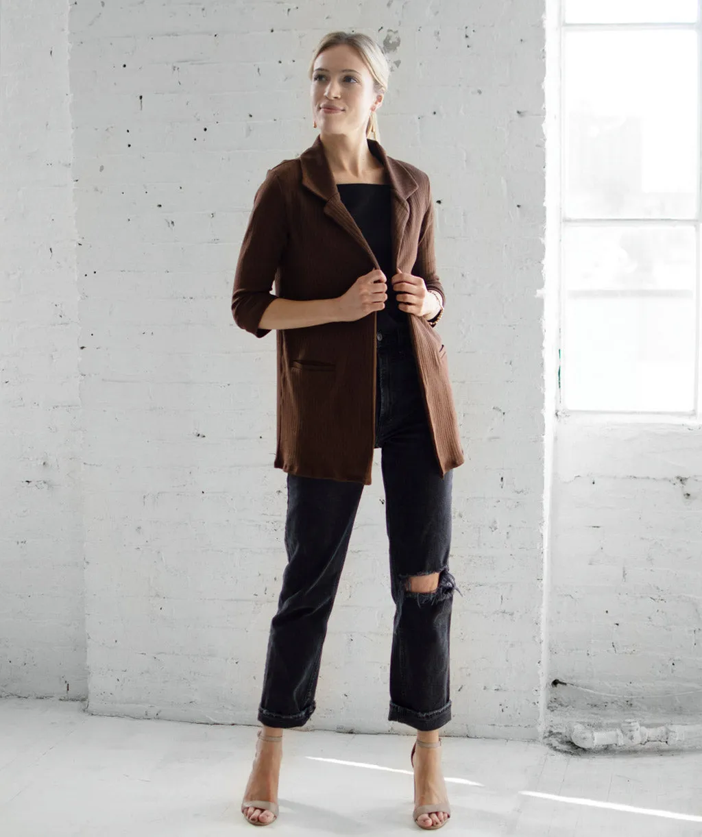 MAE rib knit blazer in Brown