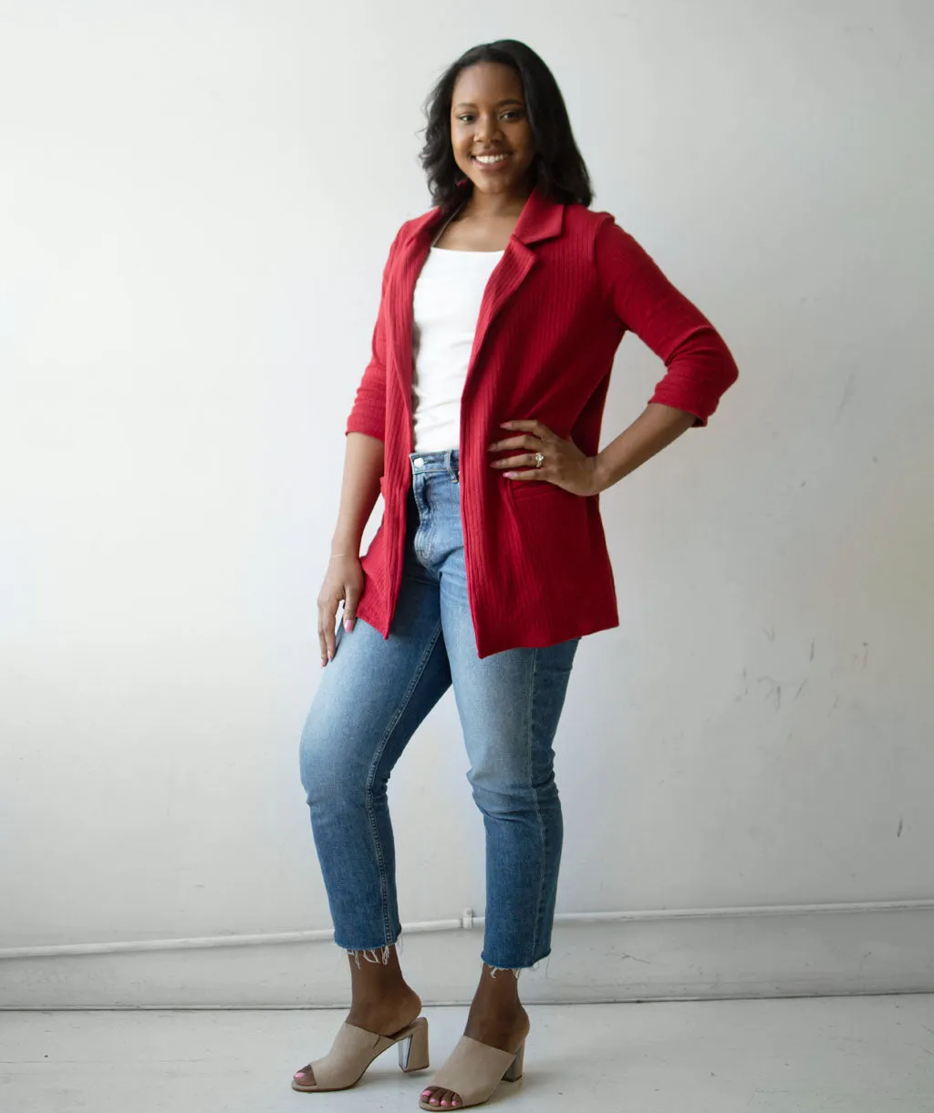 MAE rib knit blazer in Red