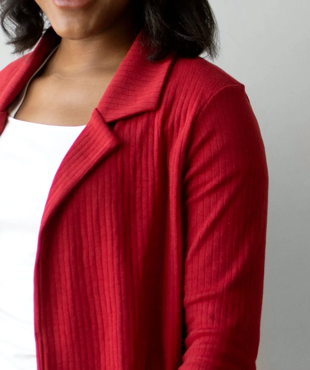 MAE rib knit blazer in Red