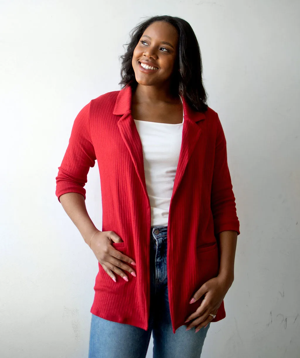 MAE rib knit blazer in Red