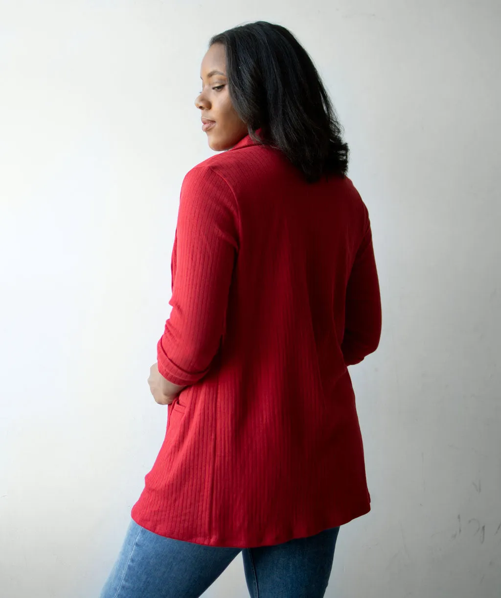MAE rib knit blazer in Red