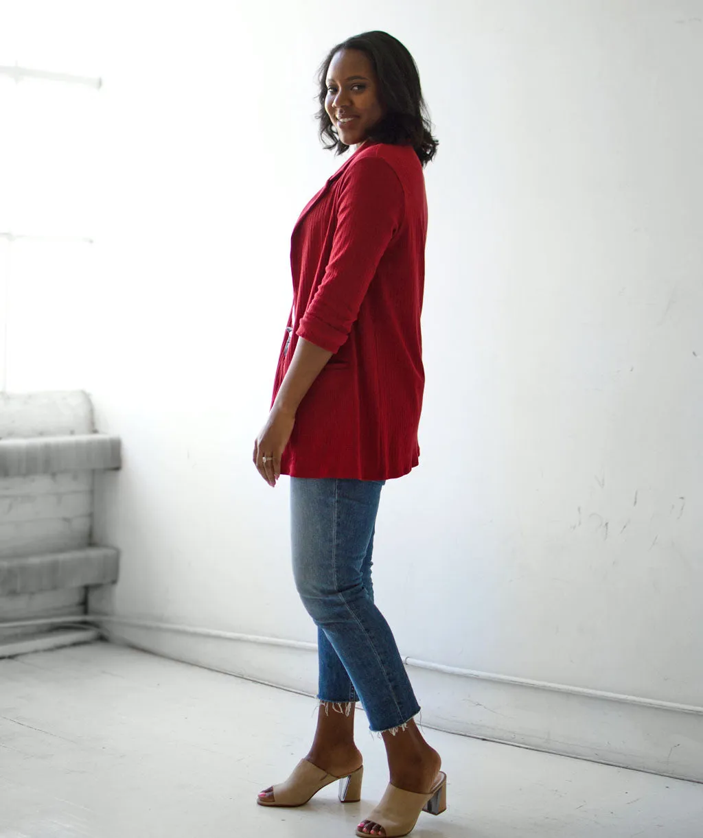 MAE rib knit blazer in Red