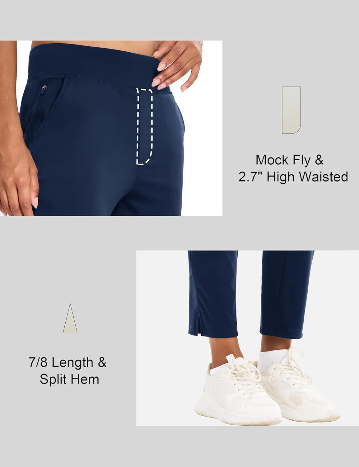 MAGCOMSEN Womens Golf Pants UPF 50  High Waisted Stretch 7/8 Ankle Dress Work Casual Slack Summer Travel Pants 5 Pockets