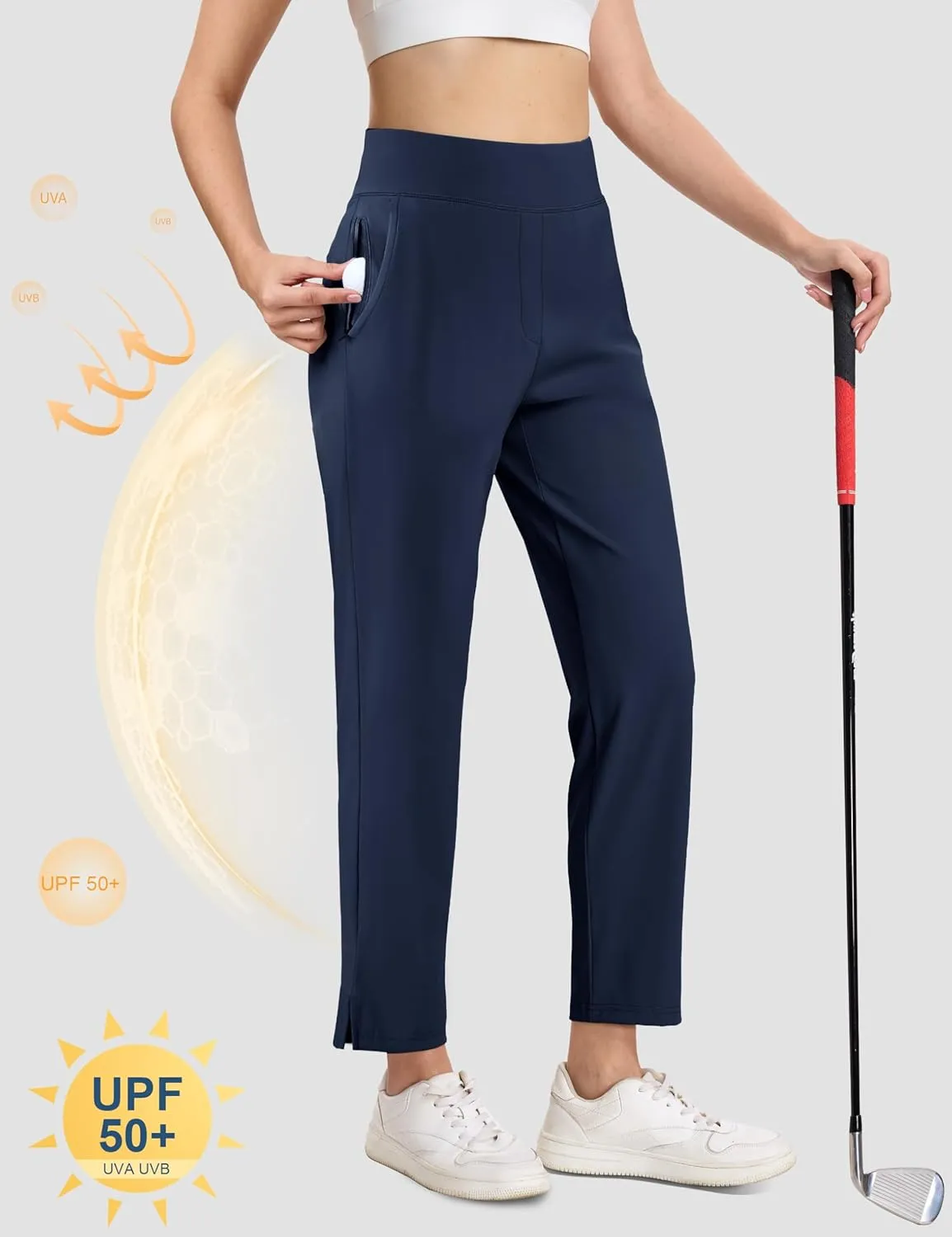 MAGCOMSEN Womens Golf Pants UPF 50  High Waisted Stretch 7/8 Ankle Dress Work Casual Slack Summer Travel Pants 5 Pockets