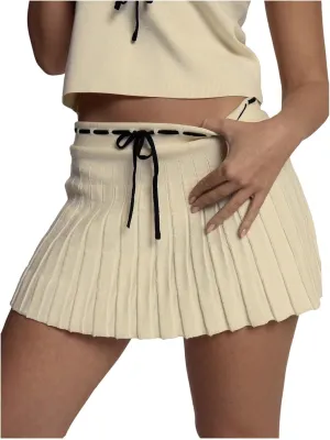 MakeMeChic Women's Pleated A Line Mini Skirt Drop Waist TIie Front Summer Short Skirts