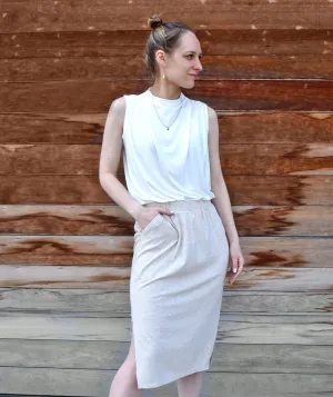 MARLAN rib-knit pencil skirt in Oatmeal