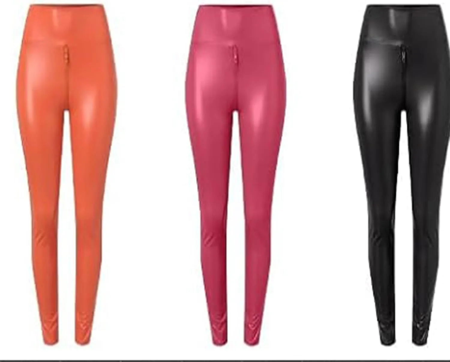 Matte Leather Trousers,Elastic High Waist Faux Leather Pants Women Sexy Crotch Double Zipper Leggings